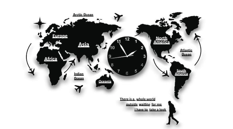 World Map Design Analogue Wall Clock