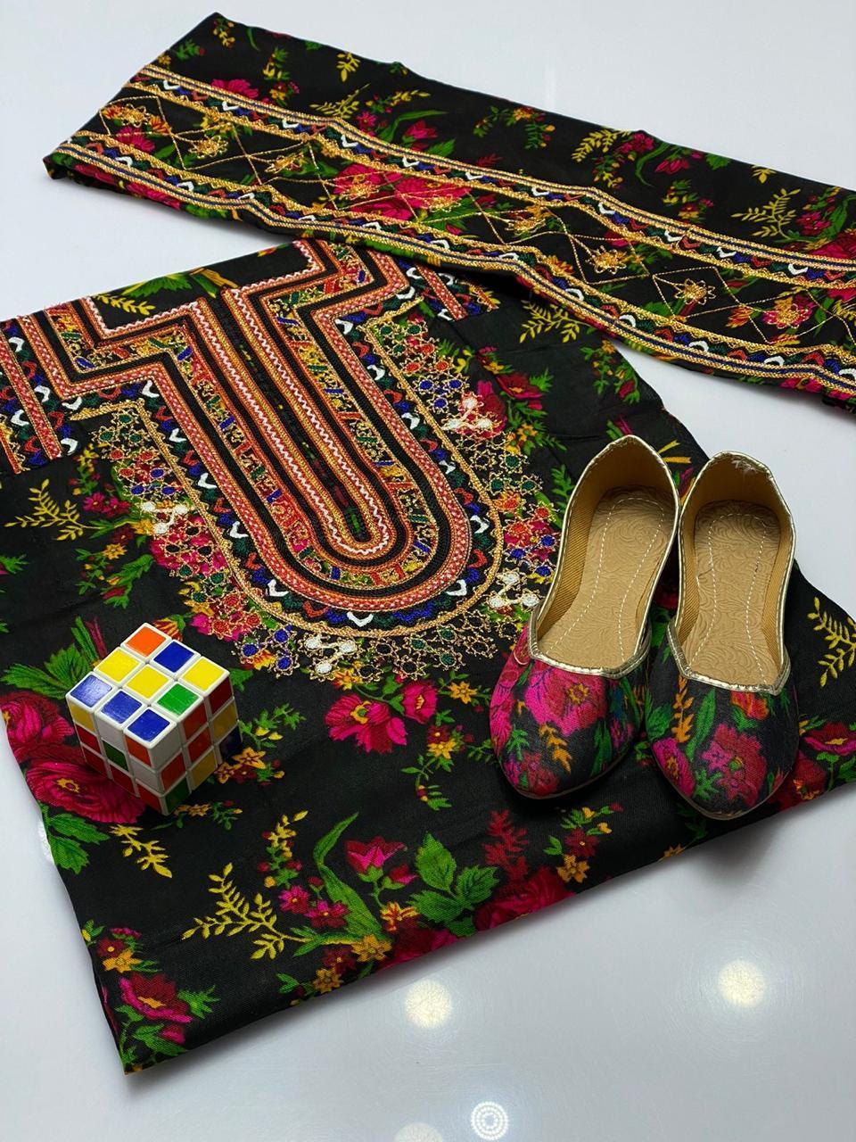 2 Pcs Women's Unstitched Embroidered Suit